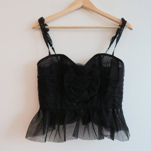 URBAN OUTFITTERS OUT FROM UNDER Rosabelle Tulle Rose Corset Black Whimsigoth NWT - Picture 2 of 14